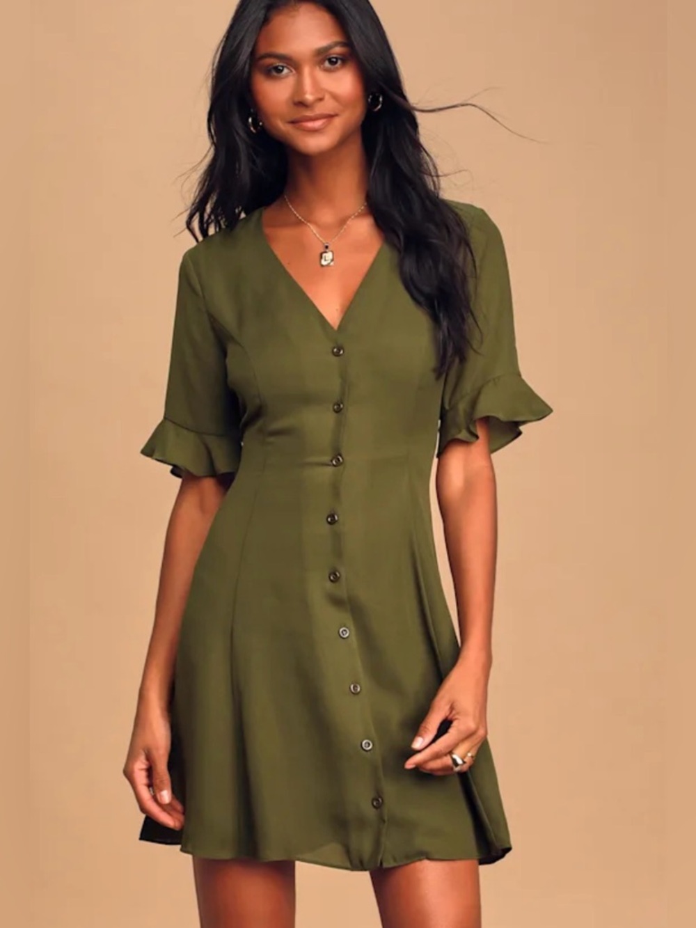 Castana Olive Green Button-Up Dress